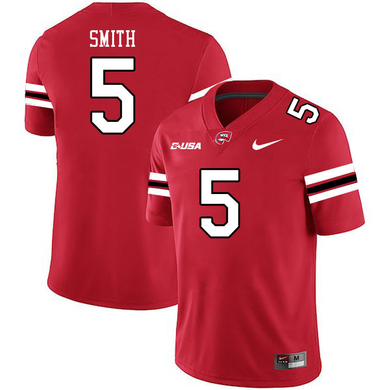Western Kentucky Hilltoppers #5 Blue Smith College Football Jerseys Stitched Sale-Red